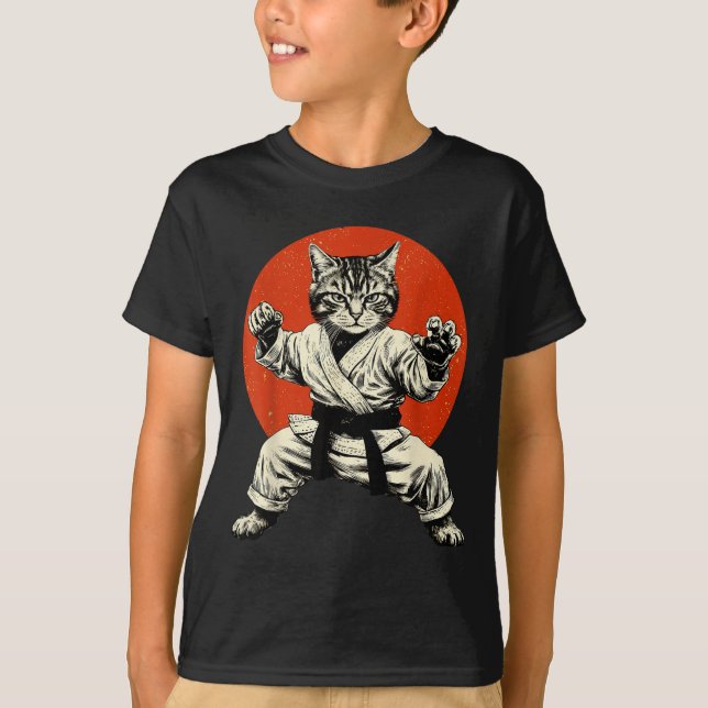 Martial Arts Cat Karate Judo Japanese Flag Funny J T Shirt (Framsida)