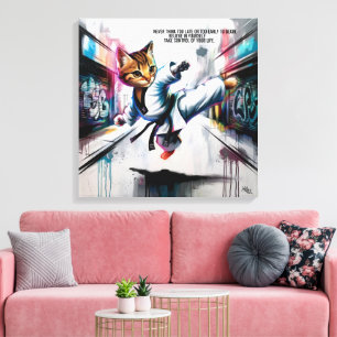 Martial Arts Meets Street Stil - Tecknad Kitten Canvastryck