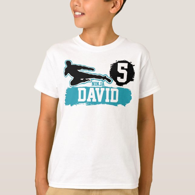Martial Arts Ninja Warrior Theme Birthday Boy T Shirt (Framsida)