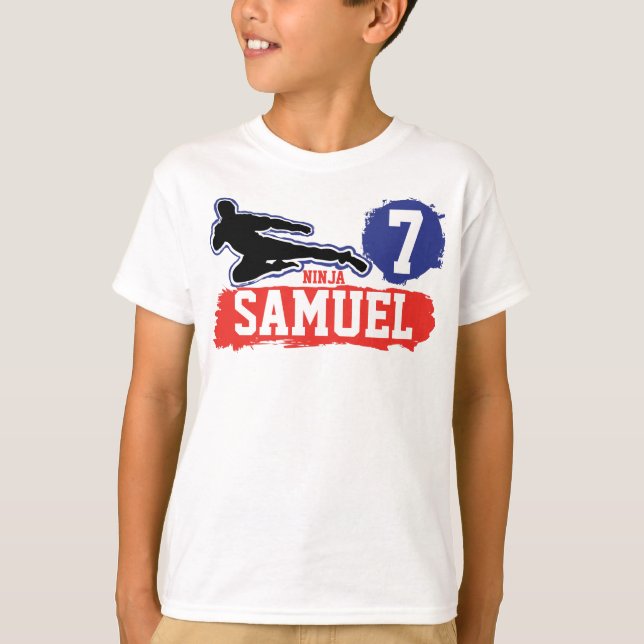 Martial Arts Ninja Warrior Theme Birthday Boy T Shirt (Framsida)