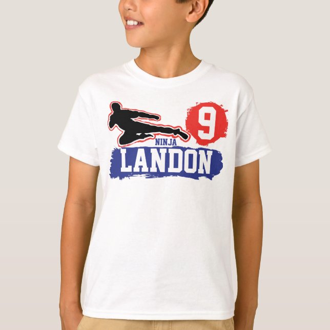 Martial Arts Ninja Warrior Theme Birthday Boy T Shirt (Framsida)