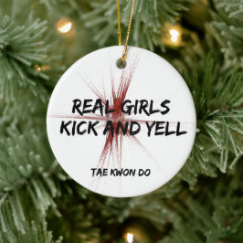 Martial Arts Real Girls Kick och Yell Taekwondo Julgransprydnad Keramik