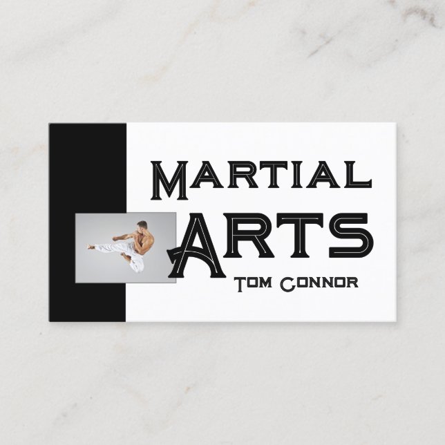 Martial Arts School Karate Black & White Card Visitkort (Framsida)