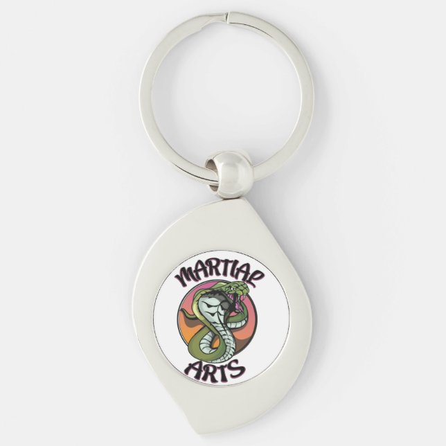 Martial Arts Snake Swirl Silverfärgad Nyckelring (Framsidan)