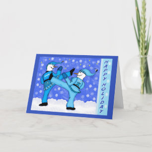 Martial Arts Snögubbars Kicking Julhälsningar kort