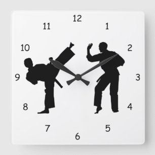 Martial Arts Sparring Silhouette Fyrkantig Klocka
