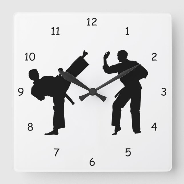 Martial Arts Sparring Silhouette Fyrkantig Klocka (Framsida)