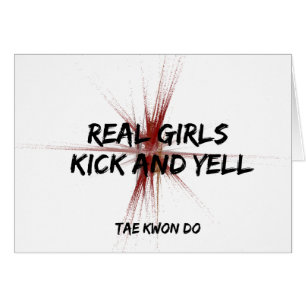 Martial Arts Taekwondo Real Girls Kick och Yell Hälsningskort