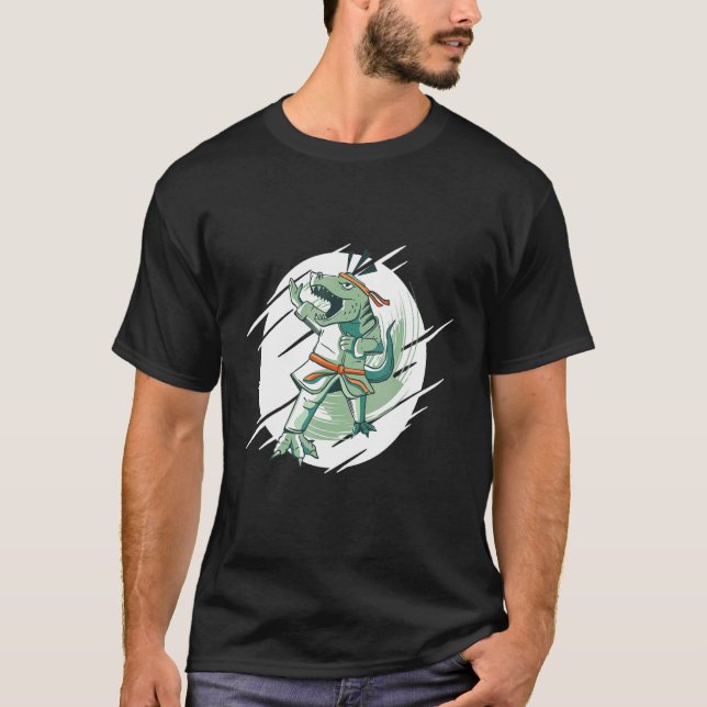 Martial Karate Dinosaur Rex T Shirt (Framsida)