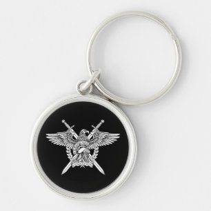 Martial Roman Emblem Ögon, hjälm och svärd Rund Silverfärgad Nyckelring