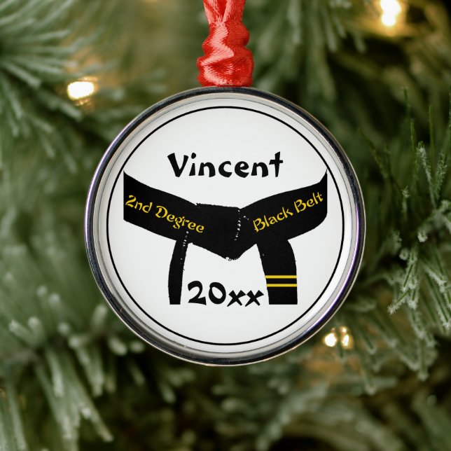 Martialkonst grad 2 Black Bälte rank Julgransprydnad Metall (Träd)