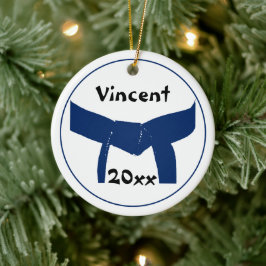 Martialkonst Mörk blått Bälte Julgransprydnad Keramik