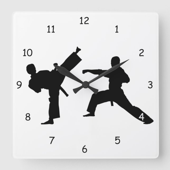Martialkonst Sparring Silhouette Fyrkantig Klocka (Framsida)