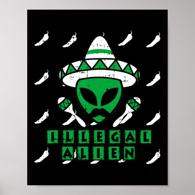 Martian Illegal Alien Mexican Area-51 Roligt Hallo Poster (Framsidan)