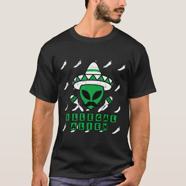 Martian Illegal Alien Mexican Area-51 Roligt Hallo T Shirt (Framsida)
