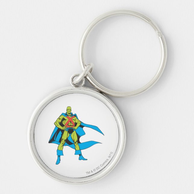 Martian Manhunter Poses Rund Silverfärgad Nyckelring (Framsidan)