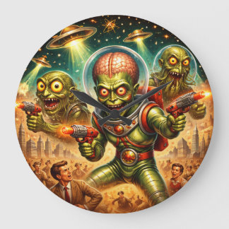 Martian Mayhem Retro Sci-Fi Stor Klocka
