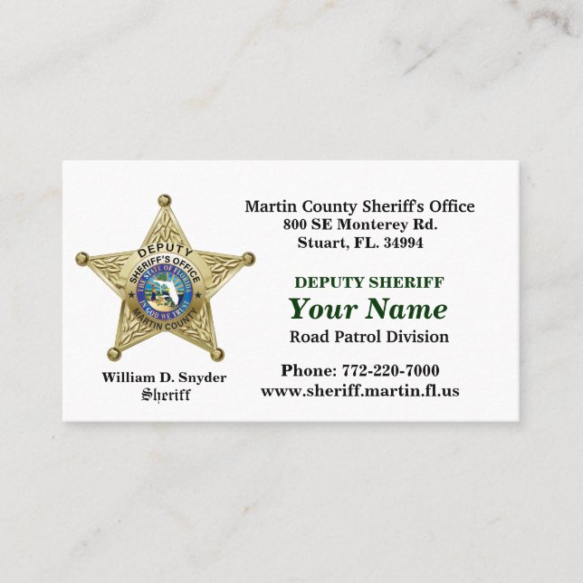 Martin County Sheriffs Office Business Card. Visitkort (Framsida)