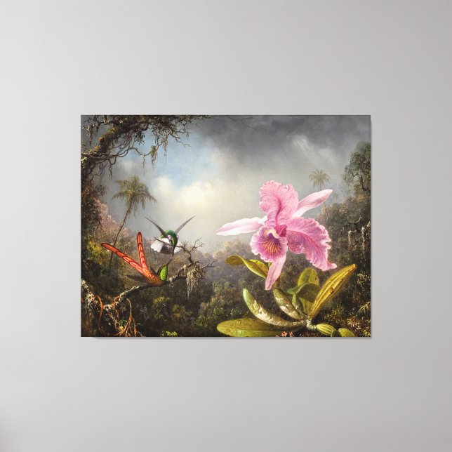 MARTIN J. HEADE Orchid with Two Hummingbird 1871 Canvastryck (Framsida)