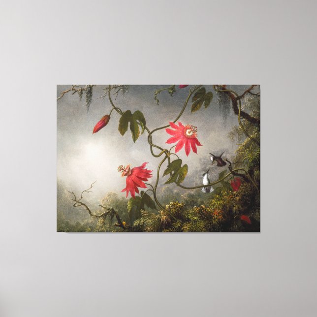 MARTIN J. HEADE - Passionsblommor och hummingbird Canvastryck (Framsida)