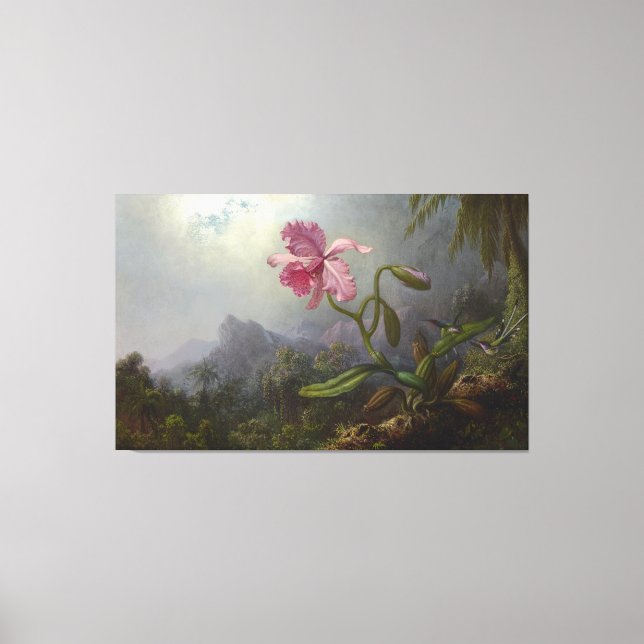 MARTIN J. HEADE - Två Hummingbird med Orchid Canvastryck (Framsida)
