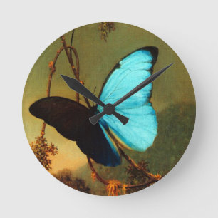 Martin Johnson Heade blåttMorpho fjäril Rund Klocka