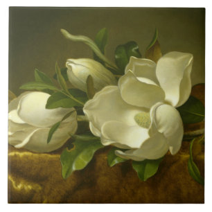 Martin Johnson Heade - Magnolias på guld- sammet Kakelplatta