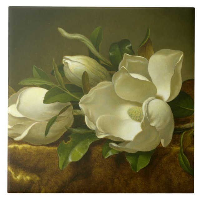 Martin Johnson Heade - Magnolias på Guld Velvet Kakelplatta (Framsidan)