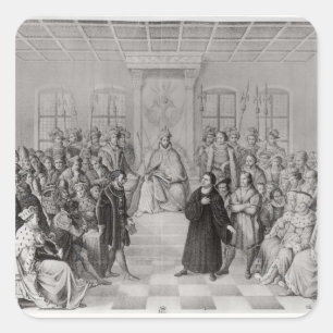Martin Luther framför Charles V Fyrkantigt Klistermärke
