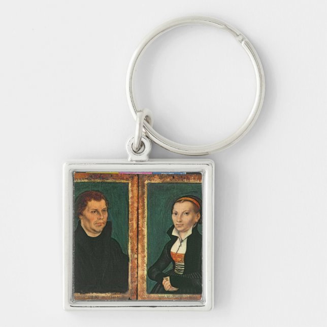 Martin Luther, Katharina von Bora, c.1526 Fyrkantig Silverfärgad Nyckelring (Framsidan)