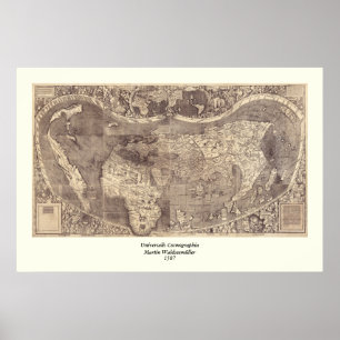 Martin Waldseemuller världskarta 1507 Poster