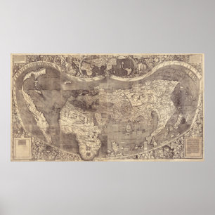 Martin Waldseemuller världskarta 1507 Poster