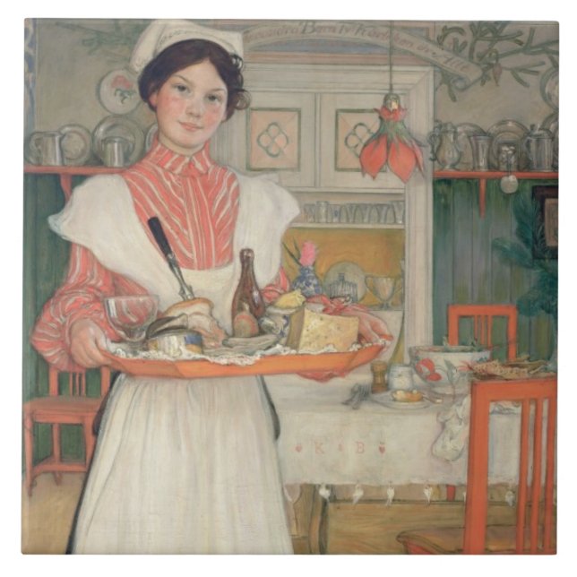 Martina bärande frukost på ett magasin, 1904 kakelplatta (Framsidan)