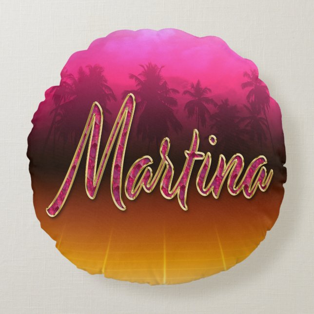 Martina Vorname Name golden pink Kissen Rund Kudde (Framsidan)