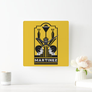 Martinez Cocktail Art Deco Fyrkantig Klocka