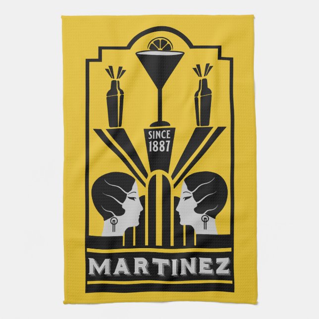 Martinez Cocktail Art Deco Kökshandduk (Vertikal)