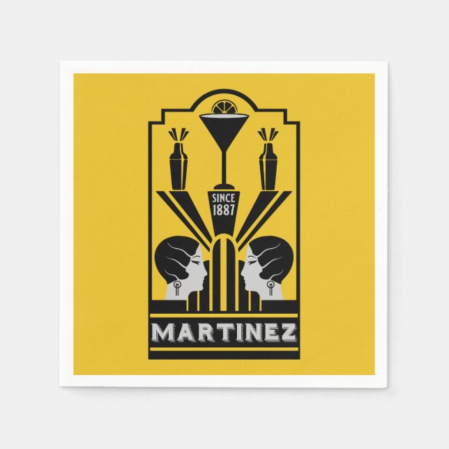 Martinez Cocktail Art Deco Pappersservett (Framsidan)