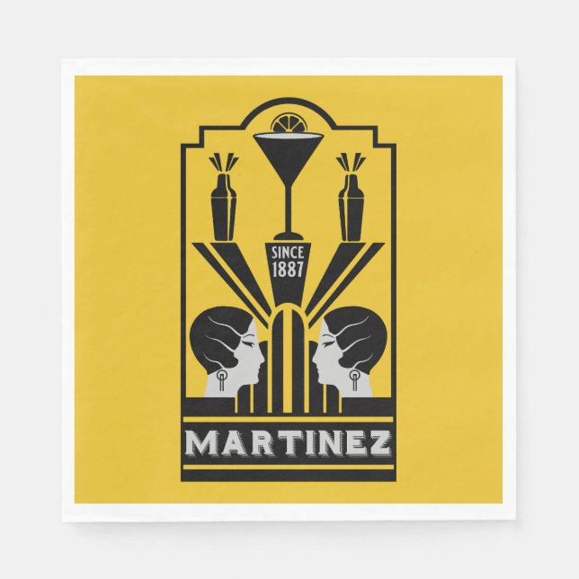 Martinez Cocktail Art Deco Pappersservett (Framsidan)