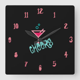 Martini - Alcohol Drink Pop Art, Rosa och turkos Fyrkantig Klocka