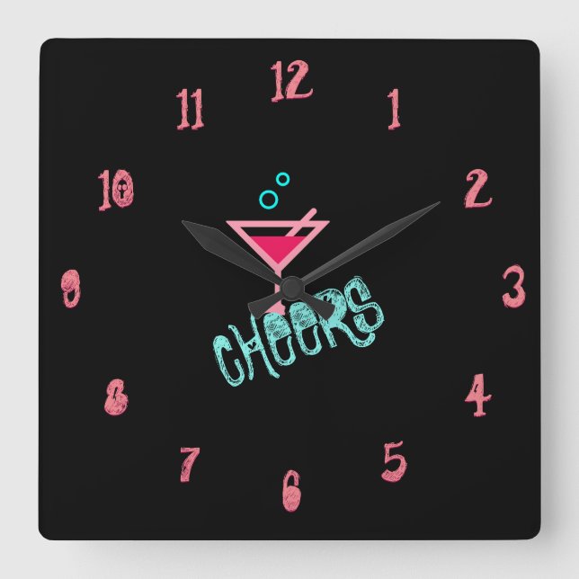 Martini - Alcohol Drink Pop Art, Rosa och turkos Fyrkantig Klocka (Framsida)