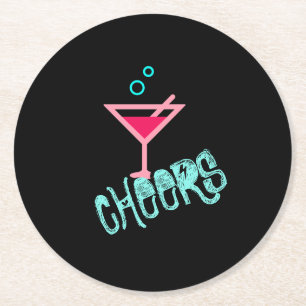 Martini - Alcohol Drink Pop Art, Rosa och turkos Underlägg Papper Rund