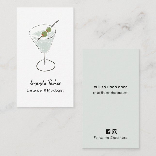 Martini bartender, Mixolog  Visitkort (Fram/baksida)