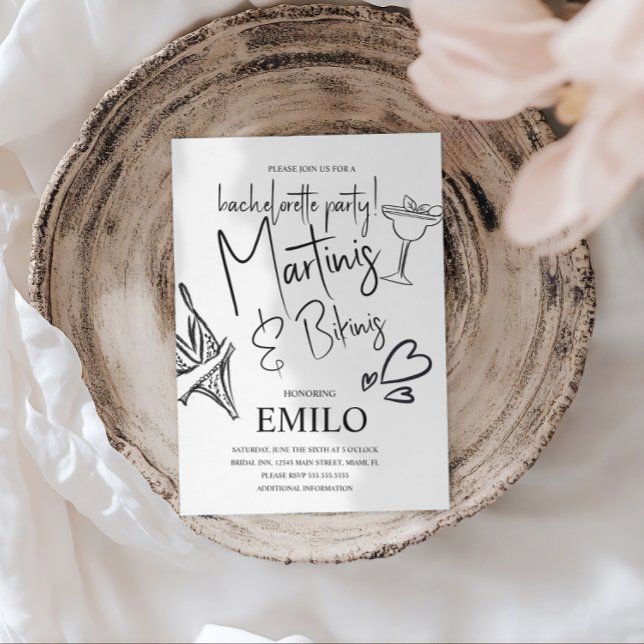 Martini Bikini Klotter Strand Möhippa Fest Inbjudningar (Skapare uppladdad)