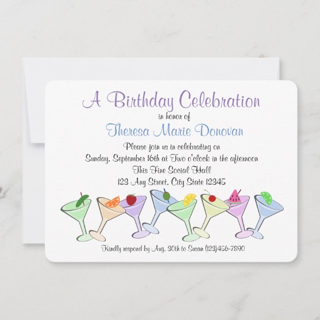 Martini Birthday Inbjudningar (Framsida)