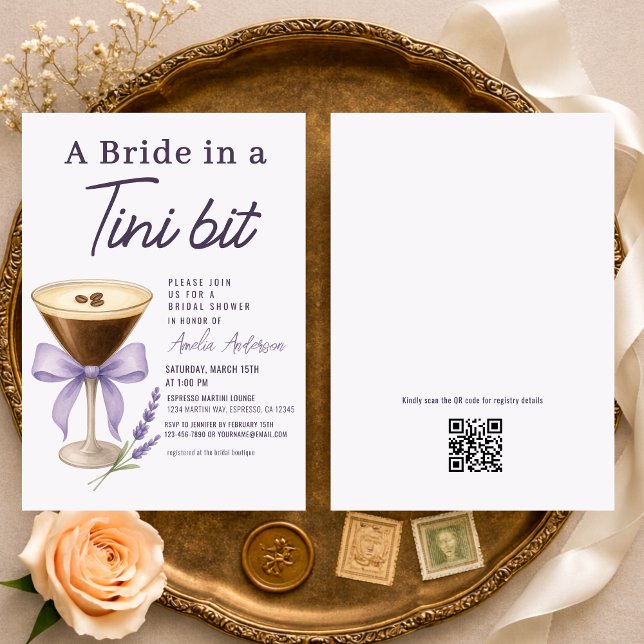 Martini Bride in a Tini Bit QR Code Bridal Shower Inbjudningar (Skapare uppladdad)