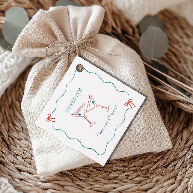 Martini Cheers till 21 års Födelsedagsfest Gåvor Etiketter (Martini Toast Cheers to 21 Years Birthday Party Favor Gift Tag)