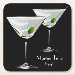Martini Cockatl Party Black Underlägg Papper Kvadrat