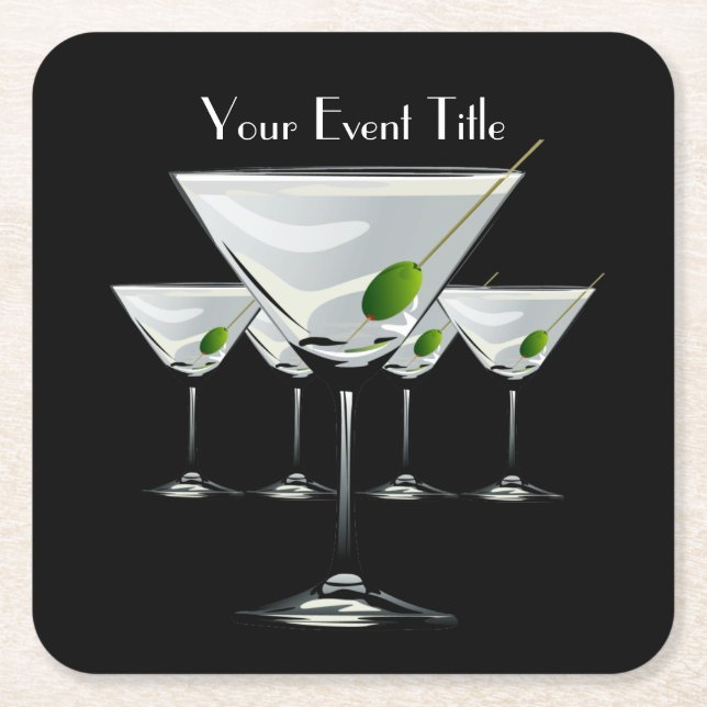 Martini Cockatl Party Event Black Underlägg Papper Kvadrat (Framsidan)