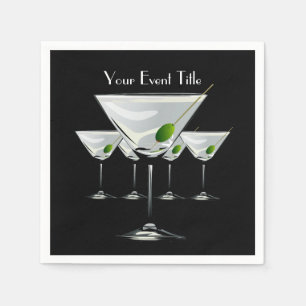 Martini Cockatls Party Event Black Napkin Pappersservett
