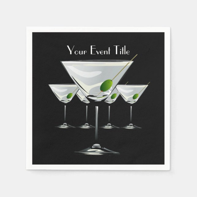 Martini Cockatls Party Event Black Napkin Pappersservett (Framsidan)